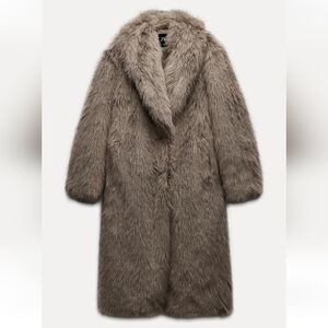 ZARA LONG FAUX FUR COAT